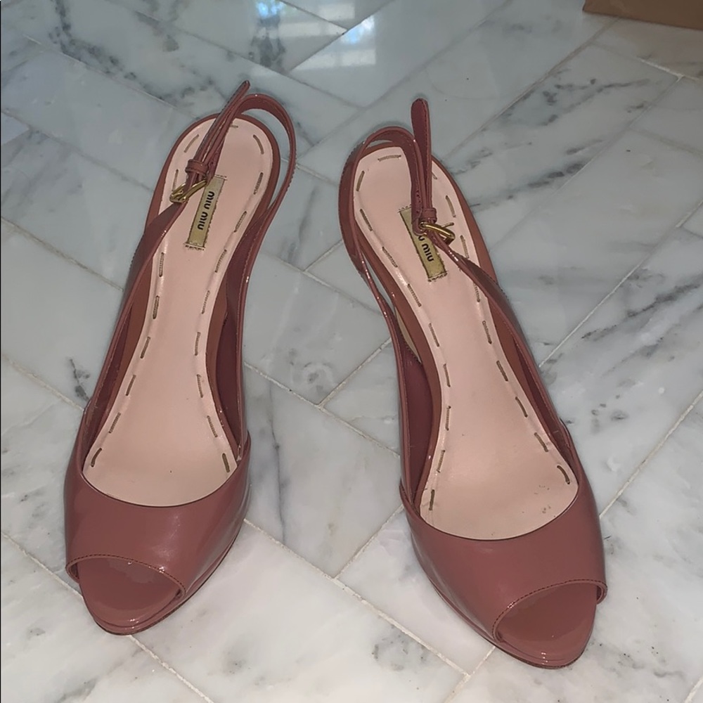 Miu Miu patent rose pink peep toe heels
